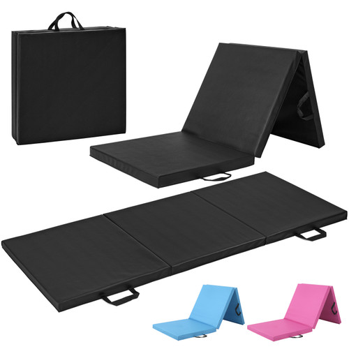 2" Tri Fold Folding Exercise Mat with Carrying Handles, Multiple Colors