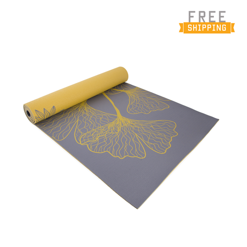 CAP Yoga Eco-friendly Dahlia Ginkgo Reversible Yoga Mat with Carry Sling