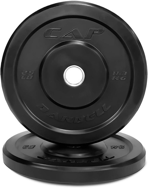 2-inch Olympic Size Black Premium Bumper Plate with Steel Inserts, Size Options Available