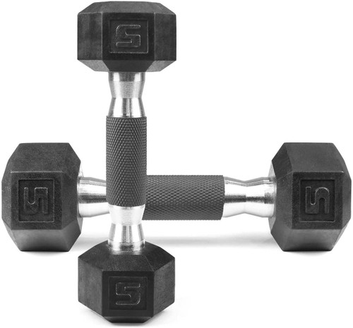 Rubber Encased Hex Dumbbells with Rubber Grip Contoured Handle, Multiple Options